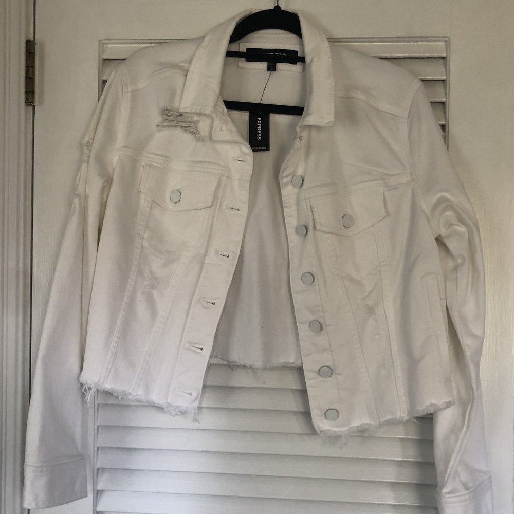 Express Ripped White Denim Jacket